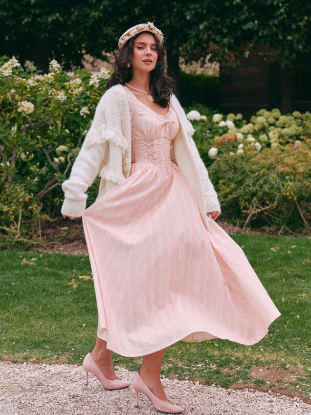 Blush Rose Corset Ribbon Dress – Vintage Lace | Cottagecore