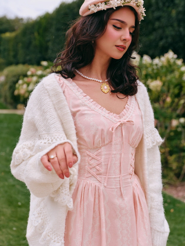 Blush Rose Corset Ribbon Dress – Vintage Lace | Cottagecore