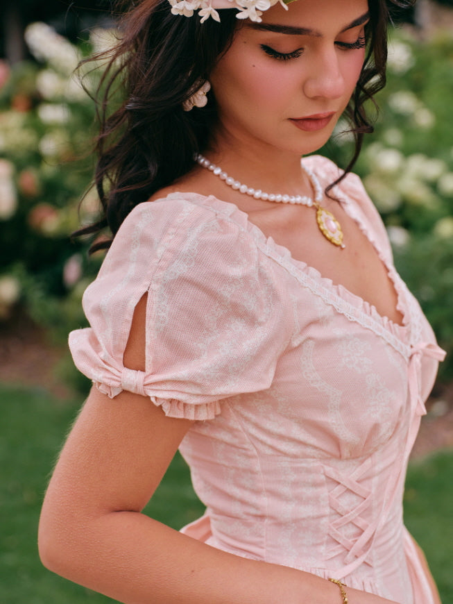 Blush Rose Corset Ribbon Dress