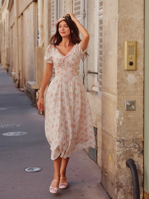 Vintage Rose Garden Corset Dress – Floral Lace Elegance