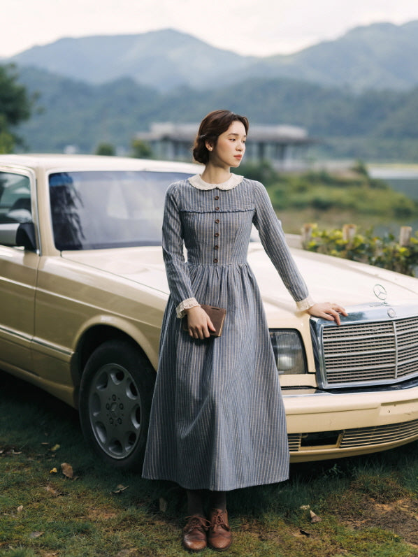 Blue Stripe Linen Vintage Story Dress