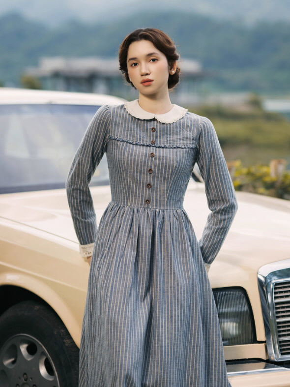 Blue Stripe Linen Vintage Story Dress