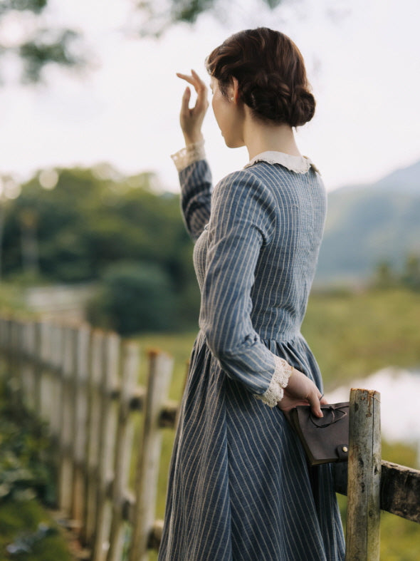 Blue Stripe Linen Vintage Story Dress