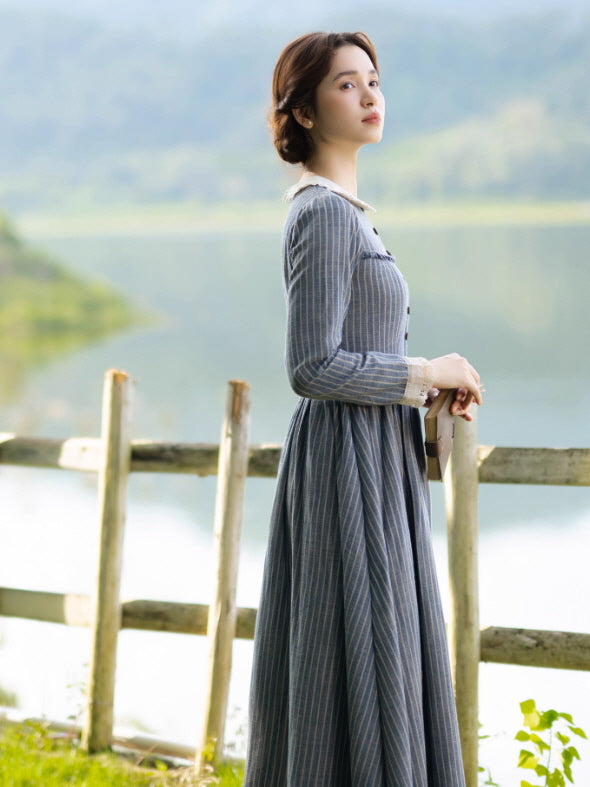 Blue Stripe Linen Vintage Story Dress