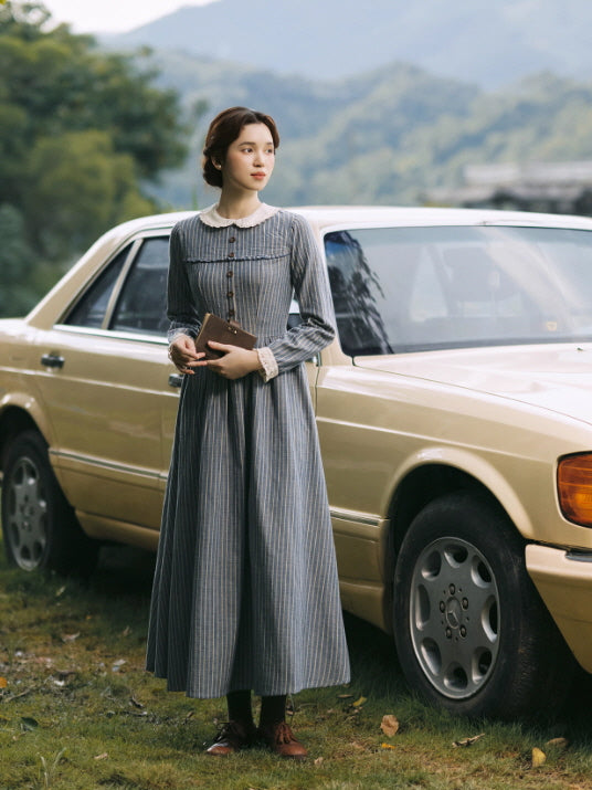 Blue Stripe Linen Vintage Story Dress