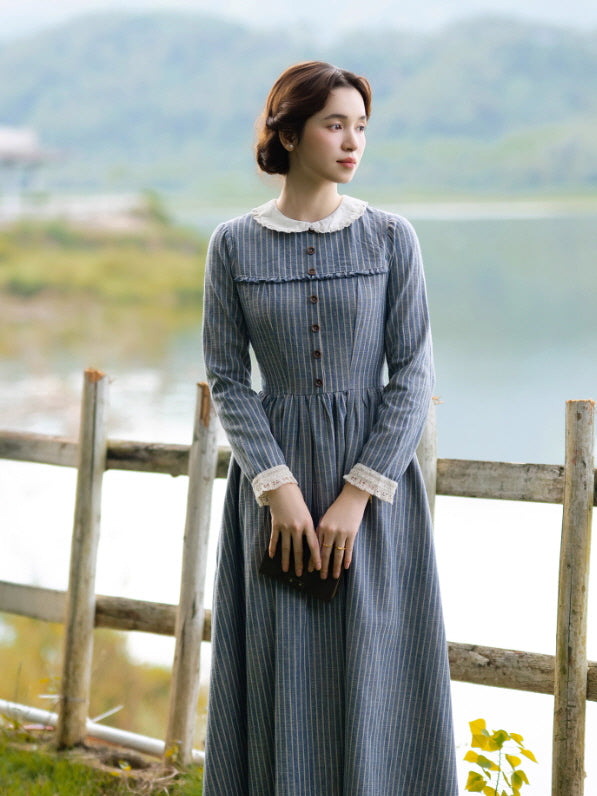 Blue Stripe Linen Vintage Story Dress