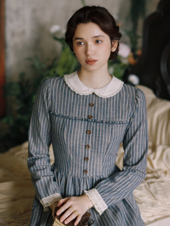 Blue Stripe Linen Vintage Story Dress