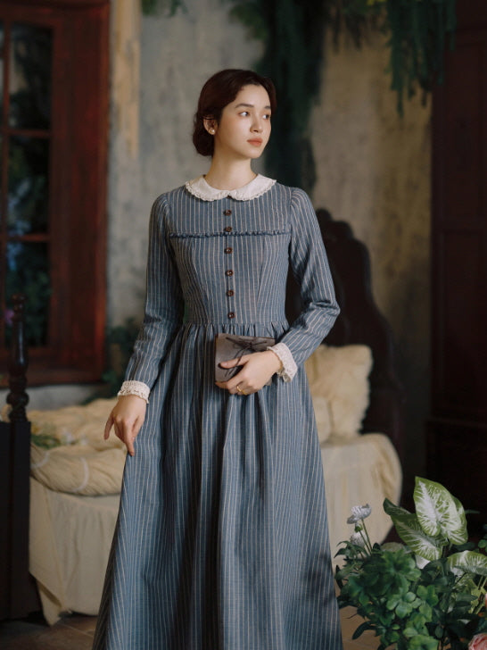 Blue Stripe Linen Vintage Story Dress