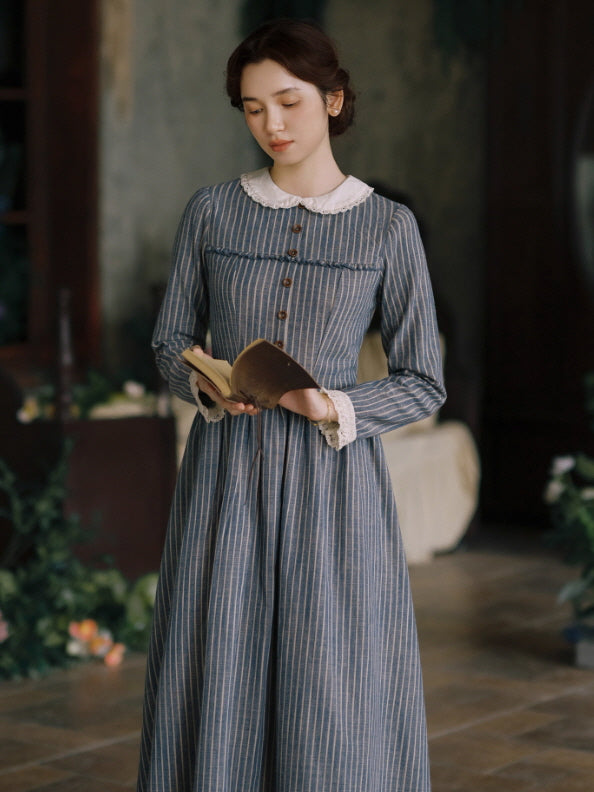 Blue Stripe Linen Vintage Story Dress