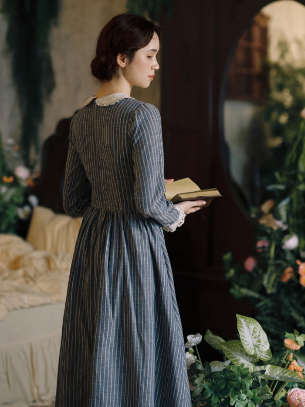 Blue Stripe Linen Vintage Story Dress