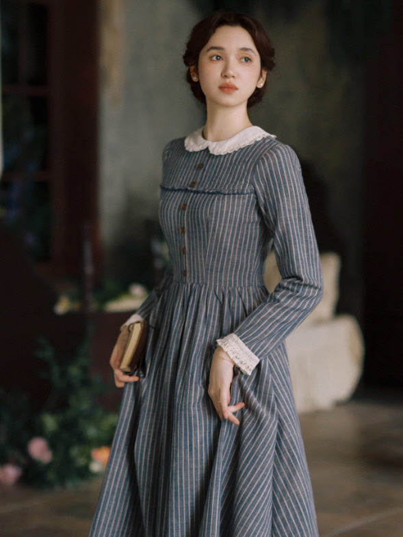 Blue Stripe Linen Vintage Story Dress