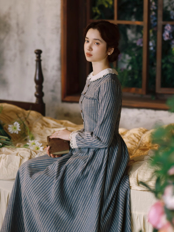 Blue Stripe Linen Vintage Story Dress