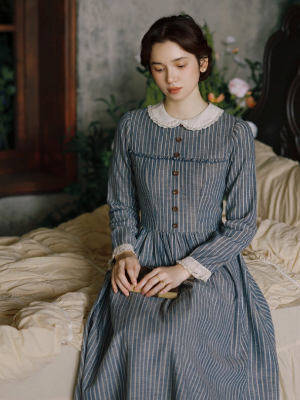 Blue Stripe Linen Vintage Story Dress