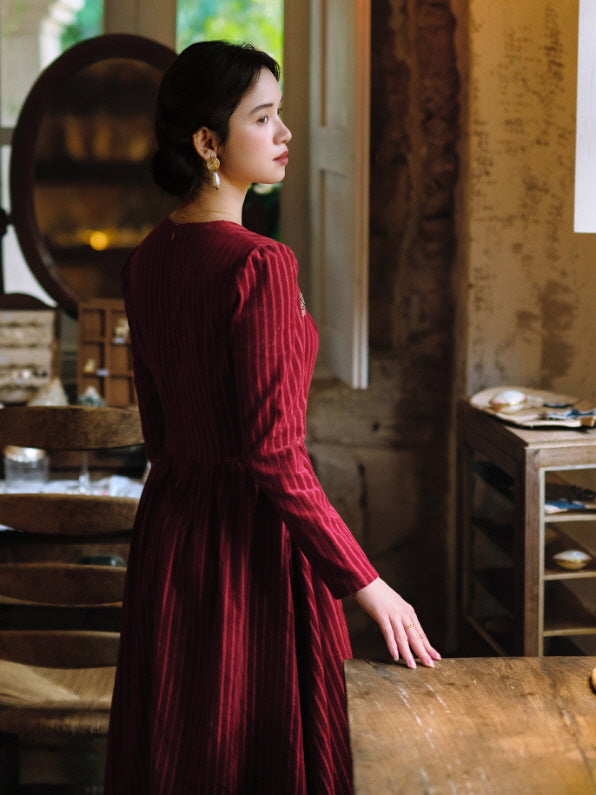 Crimson Velvet Embroidered Renaissance Dress