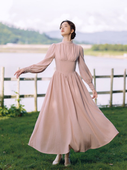 Blush Garden High Neck Vintage Dress