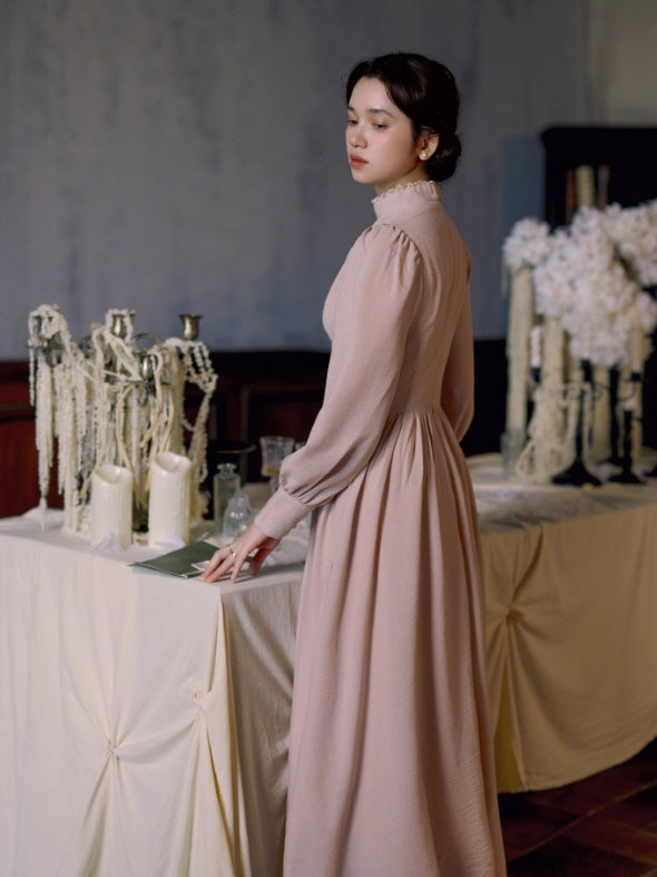 Blush Garden High Neck Vintage Dress