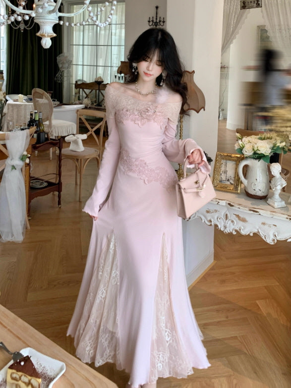 Rose Elegance Off-Shoulder Lace Dress