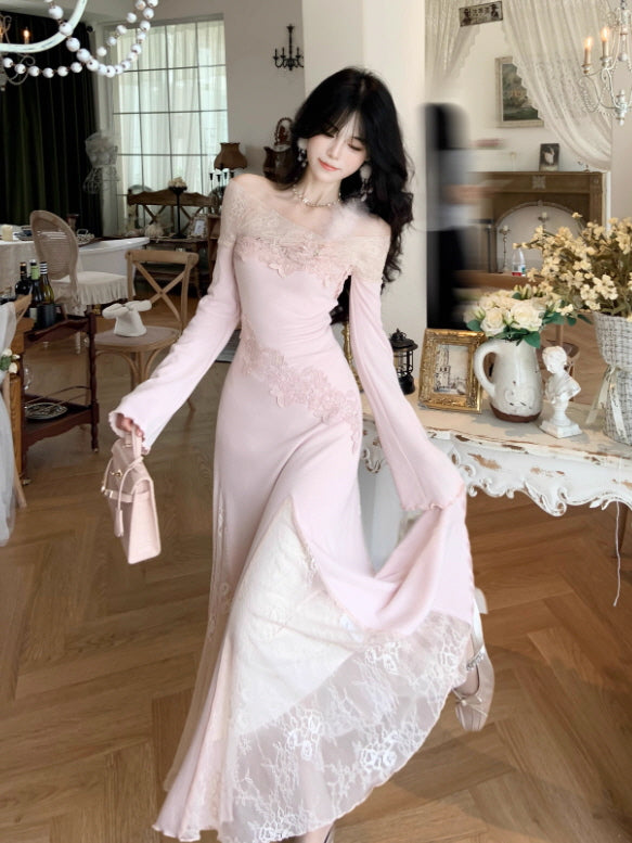 Rose Elegance Off-Shoulder Lace Dress