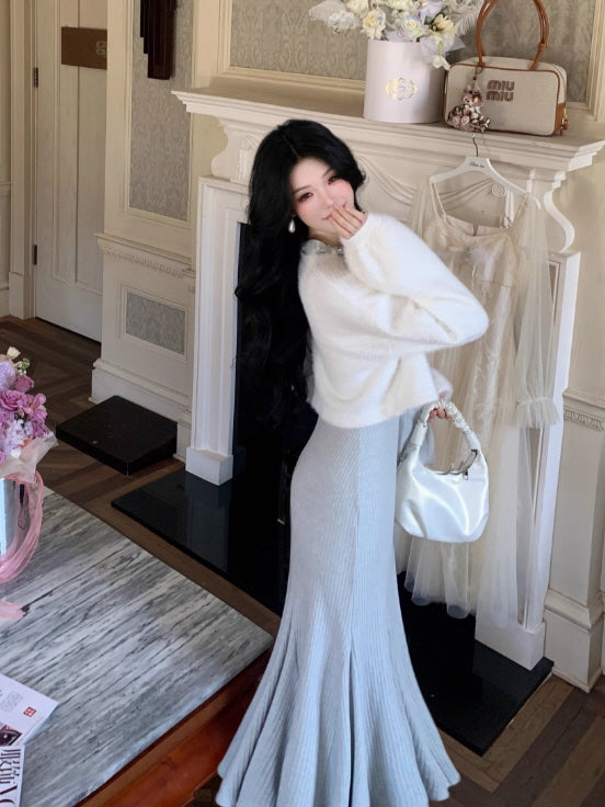 Frosted Ribbon Knit Dress & Cardigan