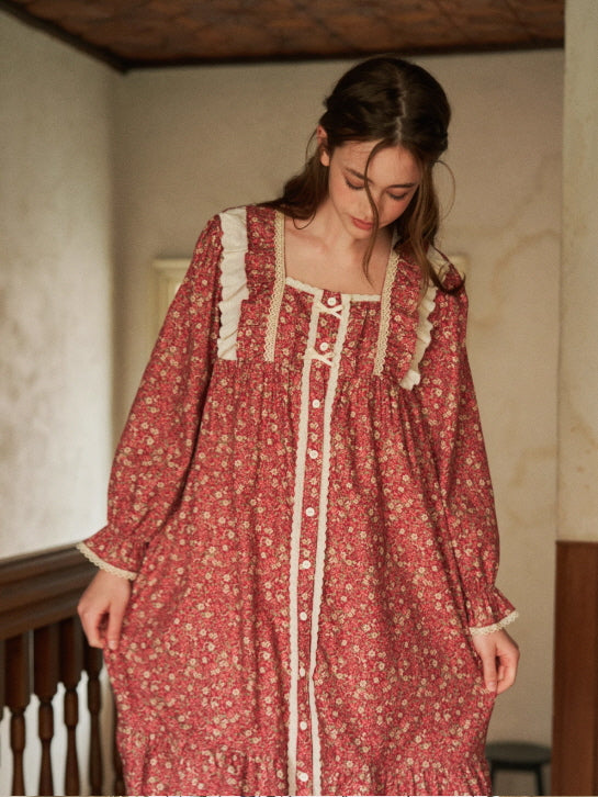 Vintage Rose Ruffle Lace Nightgown