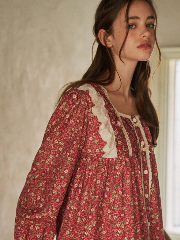 Vintage Rose Ruffle Lace Nightgown