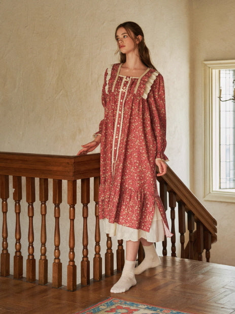 Vintage Rose Ruffle Lace Nightgown