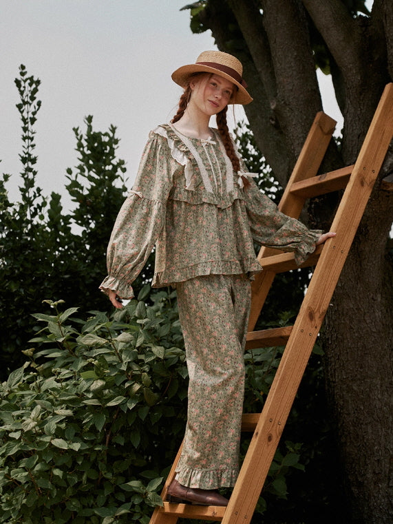 Olive Garden Lace Ruffle Loungewear Set