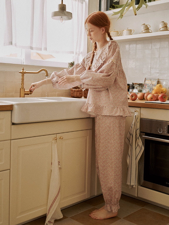 Blush Daisy Lace Ruffle Loungewear Set