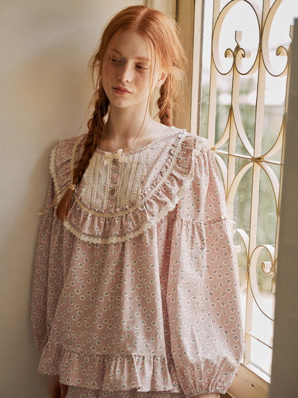 Blush Daisy Lace Ruffle Loungewear Set