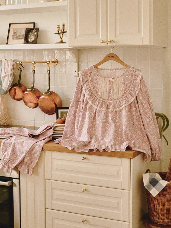 Blush Daisy Lace Ruffle Loungewear Set