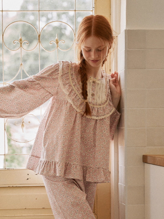 Blush Daisy Lace Ruffle Loungewear Set