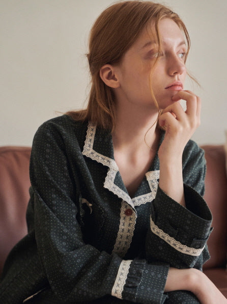 Evergreen Lace Trim Vintage Pajama Set