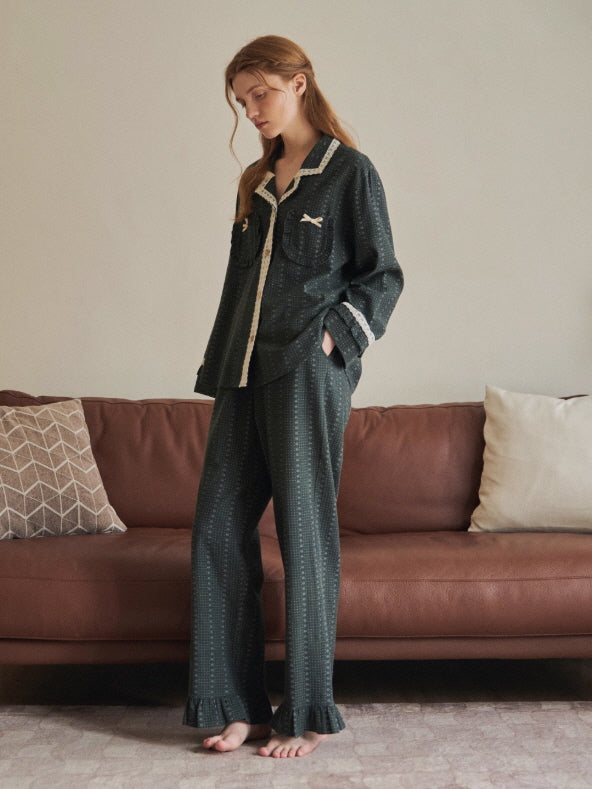 Evergreen Lace Trim Vintage Pajama Set