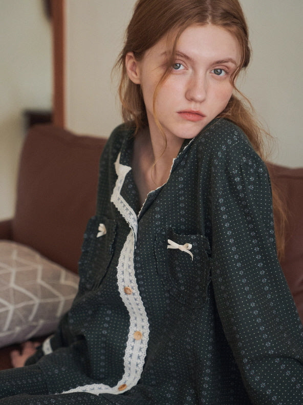 Evergreen Lace Trim Vintage Pajama Set