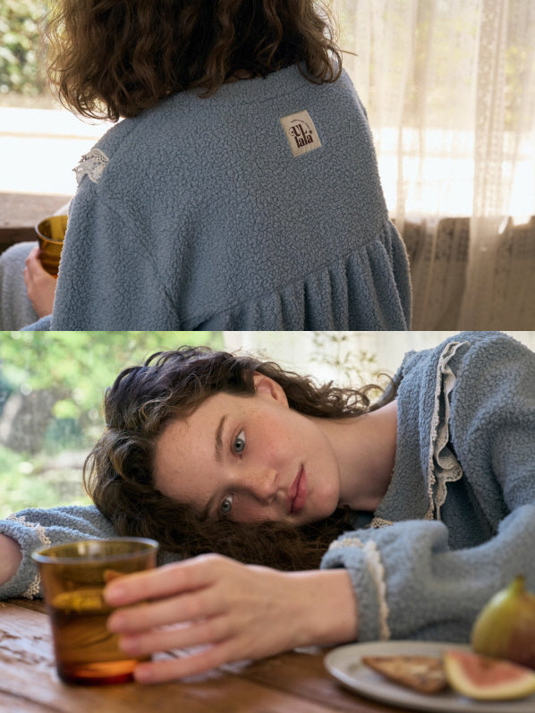 Dusty Blue Lace Collar Fleece Pajama