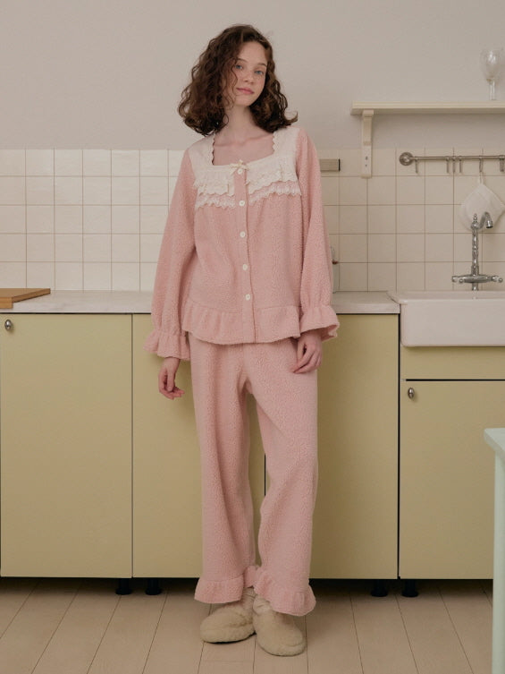 Blush Lace Ruffle Fleece Pajama