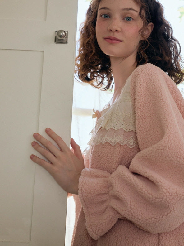 Blush Lace Ruffle Fleece Pajama