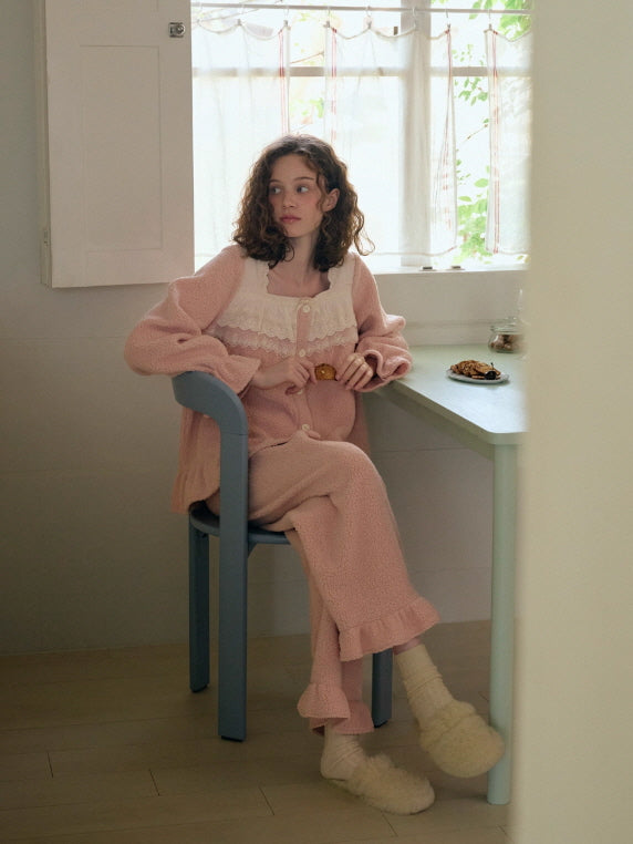 Blush Lace Ruffle Fleece Pajama