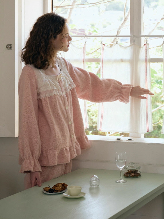 Blush Lace Ruffle Fleece Pajama