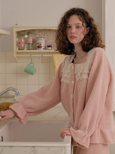 Blush Lace Ruffle Fleece Pajama