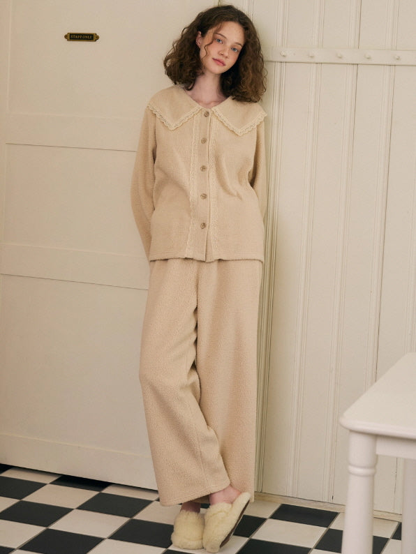 Cream Lace Collar Fleece Pajama