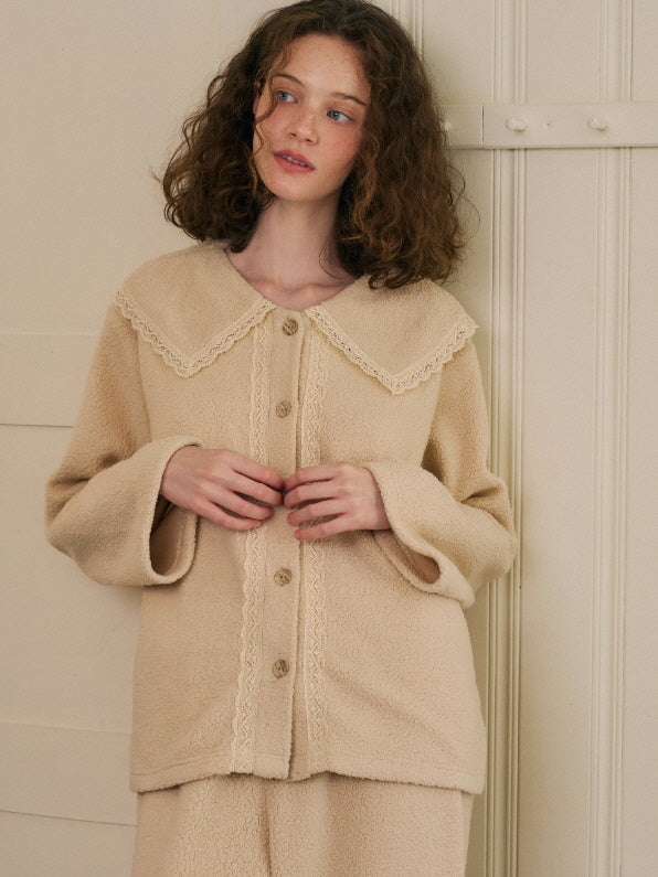 Cream Lace Collar Fleece Pajama