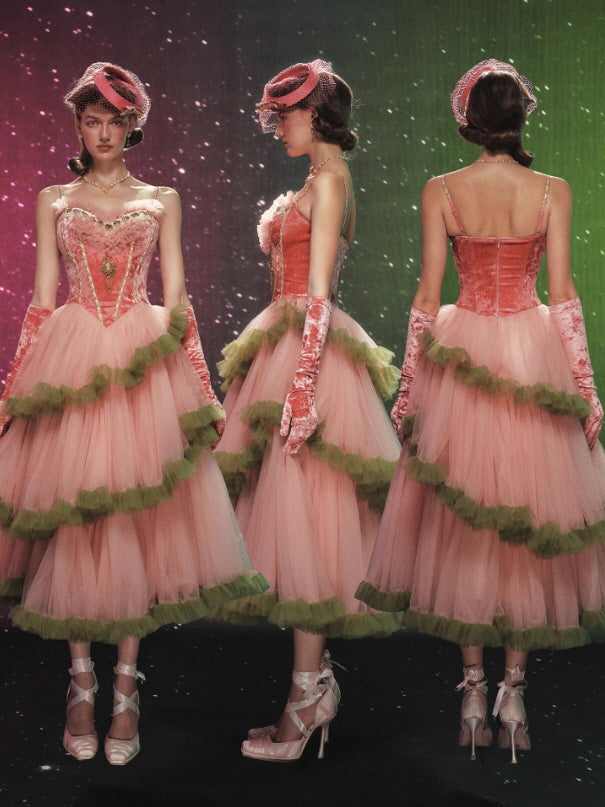 Enchanted Rosette Velvet Corset Tulle Dress