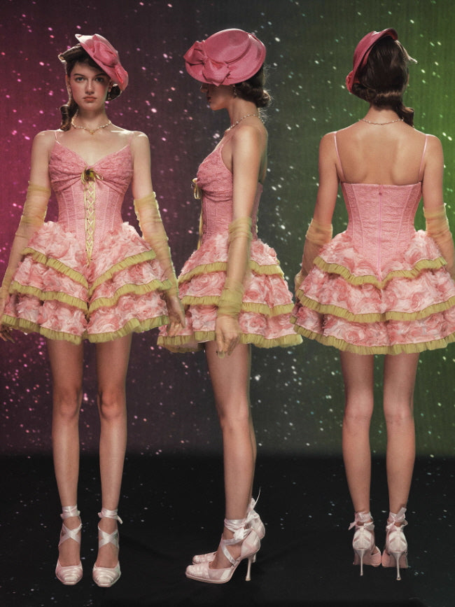 Blossom Parade Rosette Corset Mini Dress