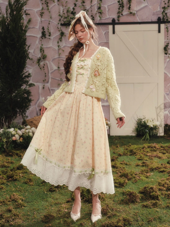 Spring Garden Lace Ribbon Cottage Dress