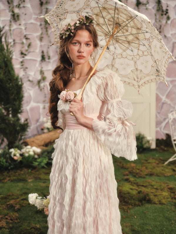 Soft Crinkled Chiffon Rose Dress – fairycore princess vintage