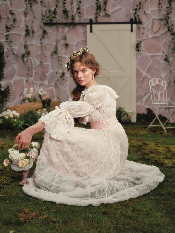 Soft Crinkled Chiffon Rose Dress – fairycore princess vintage