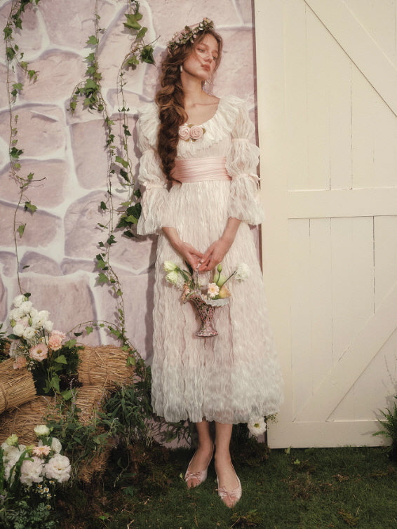 Soft Crinkled Chiffon Rose Dress – fairycore princess vintage