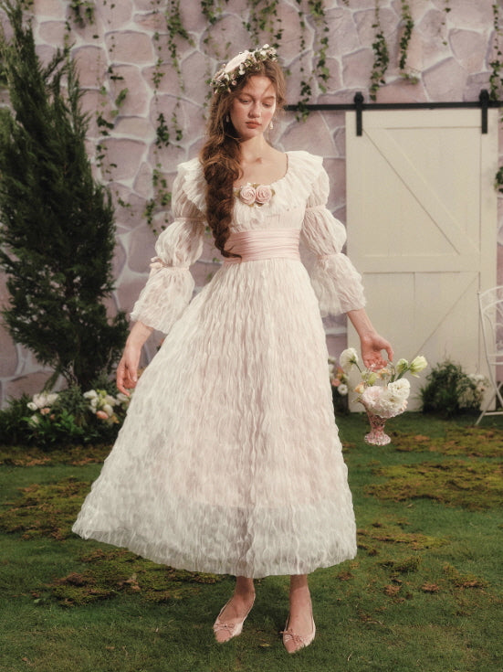 Soft Crinkled Chiffon Rose Dress – fairycore princess vintage