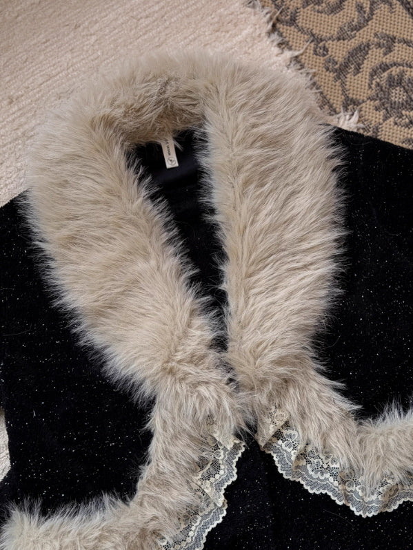 Midnight Fur Collar Winter Robe